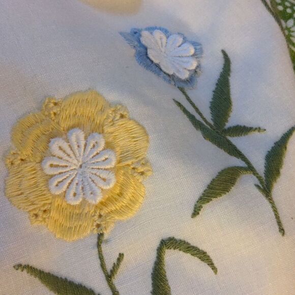 60s Vintage union made green and white dress with embroidered flowers MCM - Picture 6 of 11